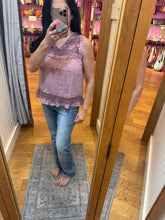 POL V neck flowy sleeveless fit top in cotton with trim detail, ruffle on hem, button closure on back and open back detail - Mauve