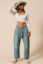 Braided Waist Belt Drip Paint Washed Denim Pants