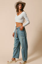 Braided Waist Belt Drip Paint Washed Denim Pants