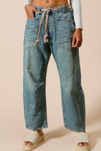 Braided Waist Belt Drip Paint Washed Denim Pants