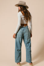 Braided Waist Belt Drip Paint Washed Denim Pants