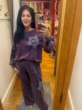 Mineral Washed Drawing A Flower Terry Pullover Top - Eggplant