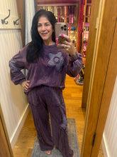 Mineral Washed Drawing A Flower Terry Pullover Top - Eggplant