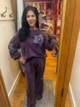 Mineral Washed Drawing A Flower Terry Pullover Top - Eggplant