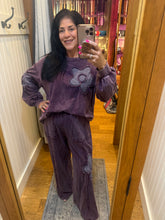 Mineral Washed Drawing A Flower Terry Pullover Top - Eggplant
