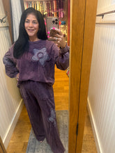 Mineral Washed Drawing A Flower Terry Pullover Top - Eggplant