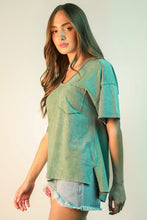 Mineral Washed V-neck Knit Top - Assorted Colors