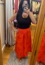 Seaside Embroidered Eyelet Maxi Skirt - Orange