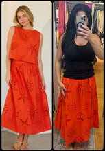 Seaside Embroidered Eyelet Maxi Skirt - Orange