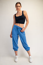French Terry Cropped Jogger Pants - Aqua Splash or Stone Taupe