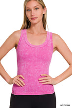 ZENANA 2 WAY NECKLINE WASHED RIBBED CROPPED TANK TOP - ASSORTED COLORS
