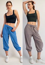 French Terry Cropped Jogger Pants - Aqua Splash or Stone Taupe