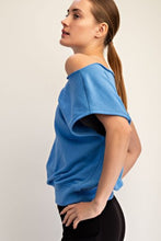French Terry Off Shoulder Top - Aqua Splash or Stone Taupe