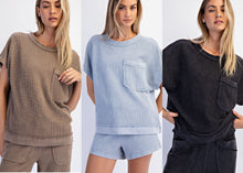 Mineral Washed Honeycomb Oversized Tee - Black, Mocha or Powder Blue