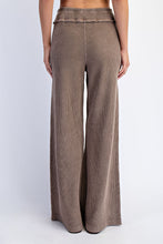 Mineral Washed Honeycomb Wide Leg Pants - Black, Mocha or Powder Blue