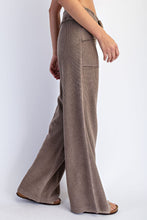 Mineral Washed Honeycomb Wide Leg Pants - Black, Mocha or Powder Blue