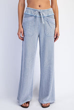 Mineral Washed Honeycomb Wide Leg Pants - Black, Mocha or Powder Blue