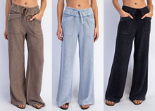 Mineral Washed Honeycomb Wide Leg Pants - Black, Mocha or Powder Blue