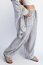 Stripe Soft Wash Linen Blended Pants - Black/Natural