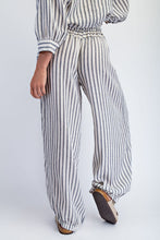 Stripe Soft Wash Linen Blended Pants - Black/Natural