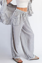 Stripe Soft Wash Linen Blended Pants - Black/Natural