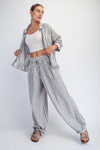 Stripe Soft Wash Linen Blended Pants - Black/Natural