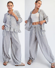 Stripe Soft Wash Linen Blended Pants - Black/Natural