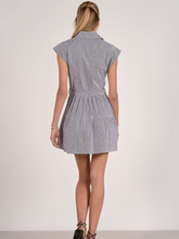 Elan Cap Sleeve Tiered Belt Dress - Dark Navy Stripe