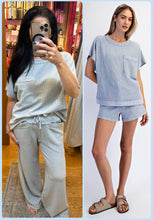 Mineral Washed Honeycomb Wide Leg Pants - Black, Mocha or Powder Blue
