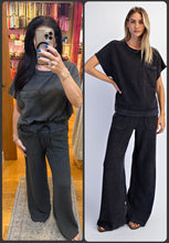 Mineral Washed Honeycomb Wide Leg Pants - Black, Mocha or Powder Blue