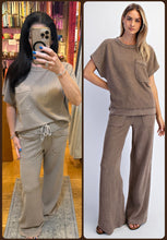 Mineral Washed Honeycomb Wide Leg Pants - Black, Mocha or Powder Blue