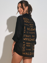 Elan Destination Button Down Graphic Shirt - Black