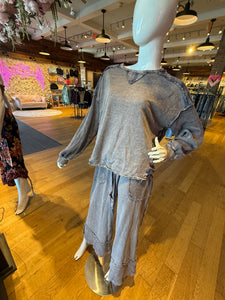 Mineral Washed Blue Plaid Sweatshirt - Charcoal