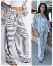 Stripe Soft Wash Linen Blended Pants - Black/Natural