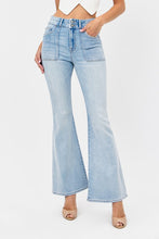 HIDDEN Light Wash Double Waistband Utility Pocket Flare