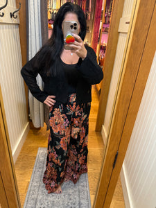 Wide Leg Lace Inserts Tie Waist Pants - Black