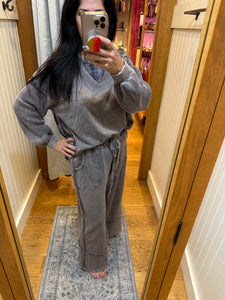 Mineralwash Wide Pants With Raw Hem Frayed Details - Grey