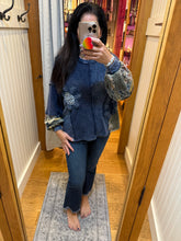 Mineral Washed Daisy Patchwork Sweater - Navy