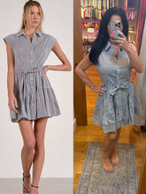 Elan Cap Sleeve Tiered Belt Dress - Dark Navy Stripe