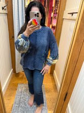 Mineral Washed Daisy Patchwork Sweater - Navy