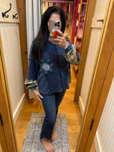 Mineral Washed Daisy Patchwork Sweater - Navy