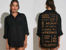Elan Destination Button Down Graphic Shirt - Black
