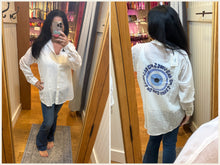 Elan Vibes Evil Eye Button Down Shirt - White