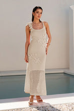Floral Applique Knit Maxi Dress - Natural