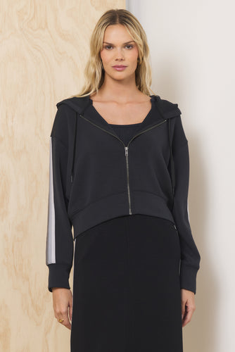 Vintage Havana Black w/ Tonal Grey Striped Cloud Fleece Zip Up