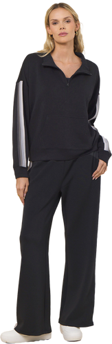 Vintage Havana Black W/ Tonal Grey Striped Cloud Fleece Quarter Zip