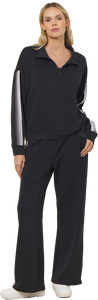 Vintage Havana Black W/ Tonal Grey Striped Cloud Fleece Quarter Zip