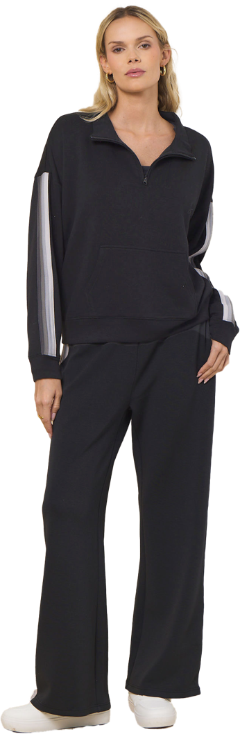 Vintage Havana Black W/ Tonal Grey Striped Cloud Fleece Quarter Zip