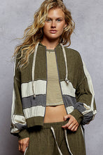 POL Balloon Sleeve Relaxed Fit Hoodie Zip Up Double Gauze Patch Jacket - Olive