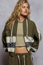 POL Balloon Sleeve Relaxed Fit Hoodie Zip Up Double Gauze Patch Jacket - Olive